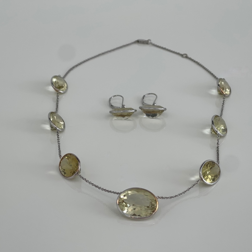 BELLISSIMO CITRINE WHITE GOLD NECKLACE & EARRINGS